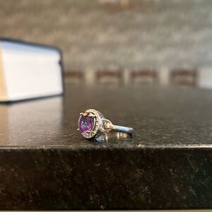 Amethyst & Diamond Ring in White Gold